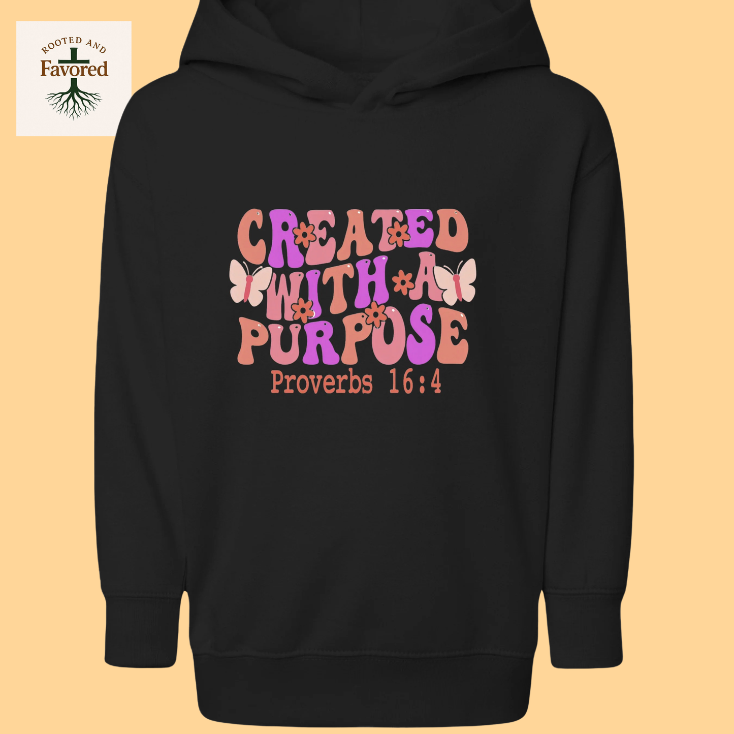 Girls Toddler Pullover Fleece Hoodie "Created With A Purpose"