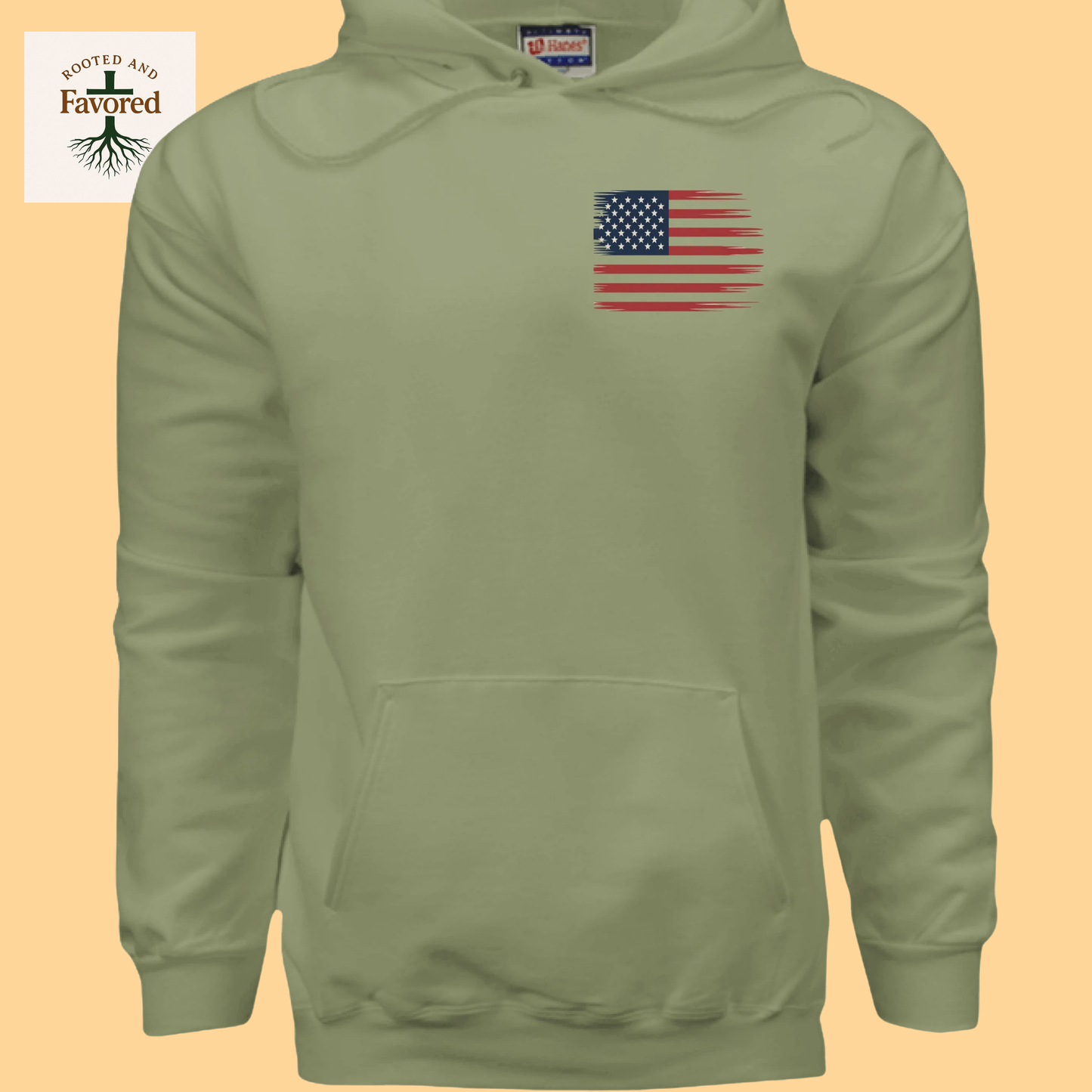 Men's Hanes Ultimate Pullover Hoodie "American Flag-In God We Trust"