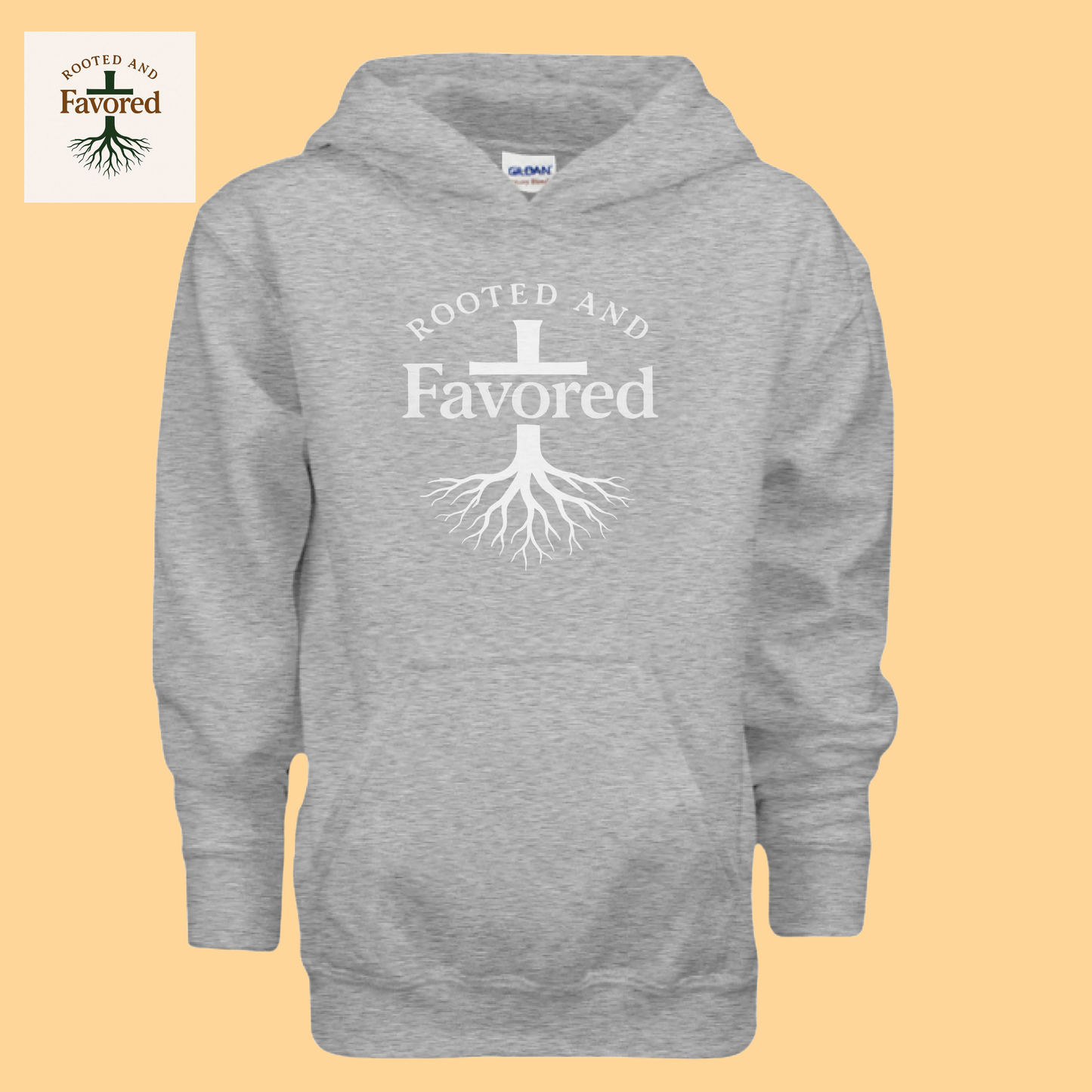 Boy's Youth Heavy Blend Gildan Hoodie "Rooted And Favored"