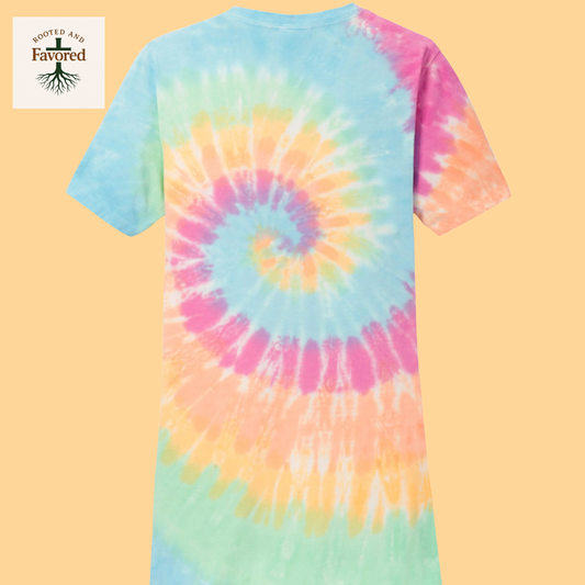 Women's Port & Company Tie-Dye V-Neck T-Shirt "Majestic is my God"