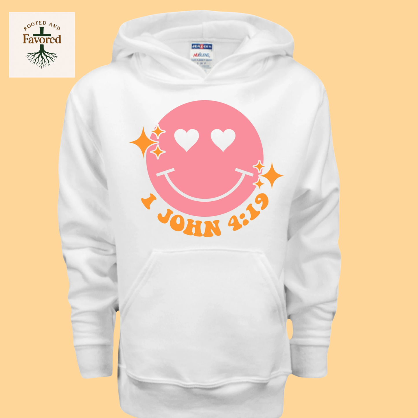 Girls Jerzees NuBlend Fleece Pullover Hoodie "1 John 4:19"