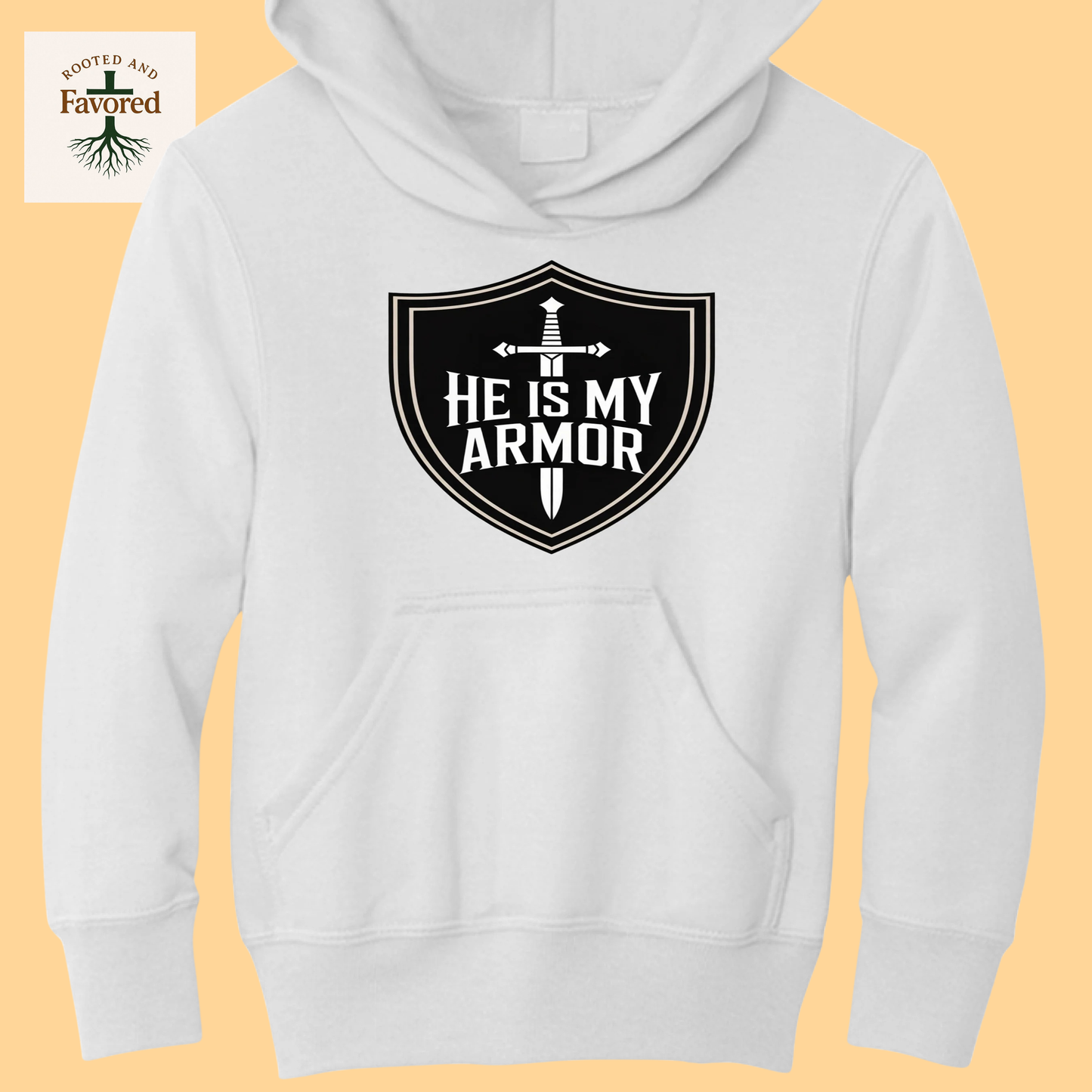 Boy's Youth Port & Company Core Fleece Pullover Hoodie "He Is My Armor"