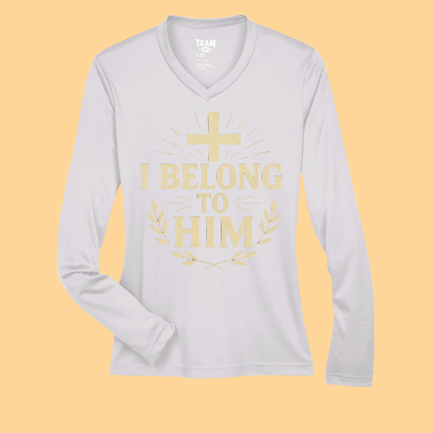 Women's Zone Performance Long-Sleeve V-Neck Shirt "I Belong To Him"