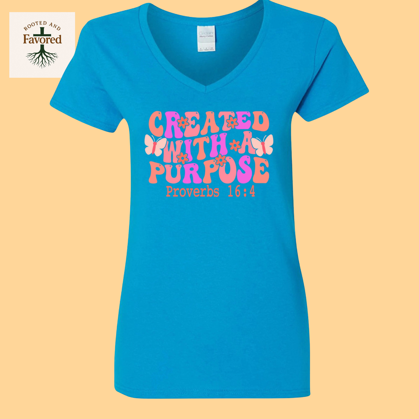 Women's Gildan Heavy Cotton V-Neck T-Shirt "Created With A Purpose"