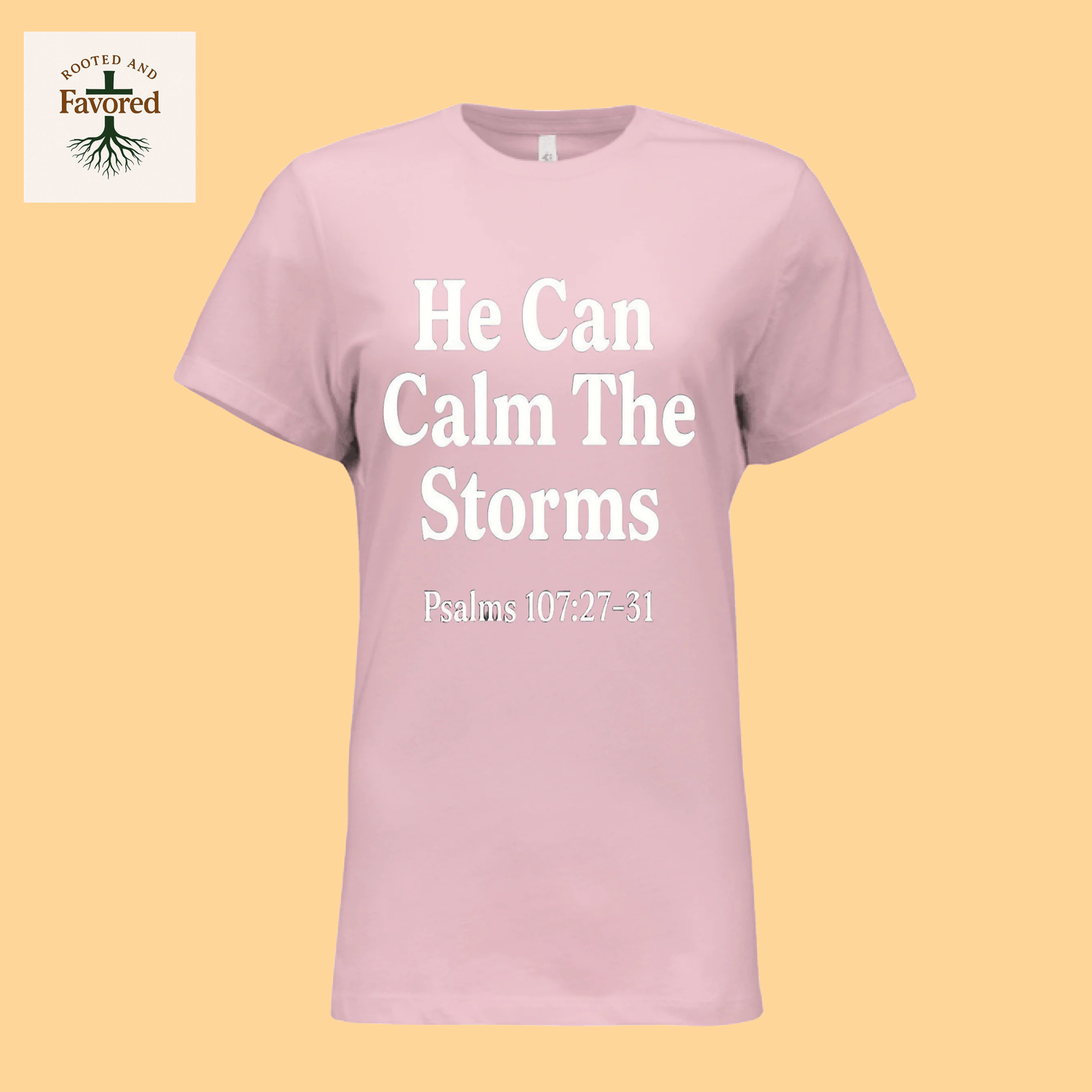Women's Bella Relaxed Jersey Short-Sleeve T-Shirt "He Can Calm the Strorms"