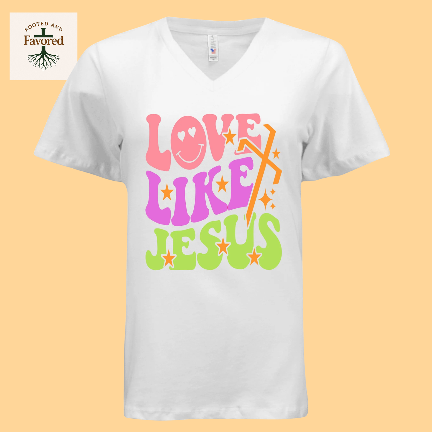 Womens Bella Relaxed Short-Sleeve V-Neck T-shirt "Love Like Jesus"