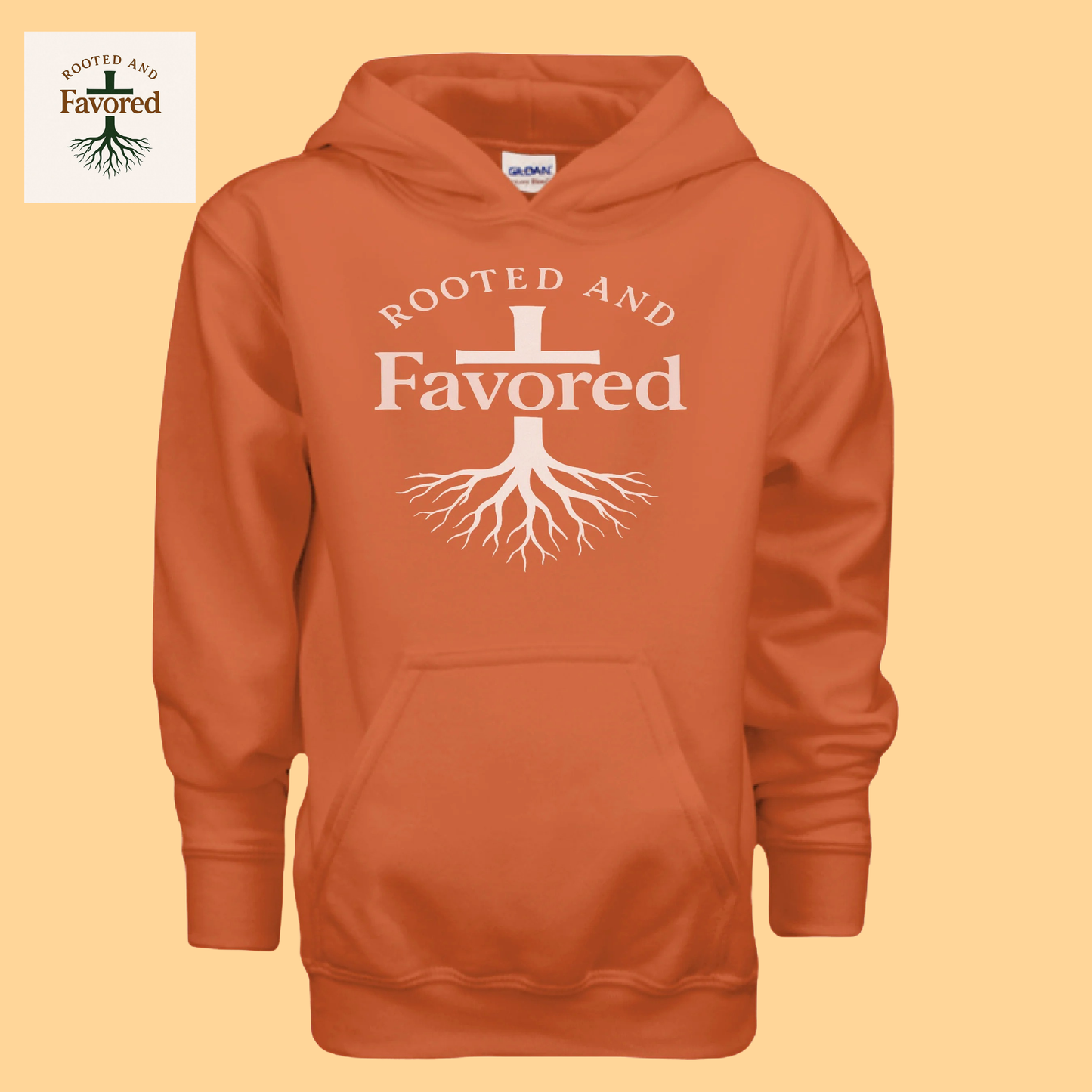 Boy's Youth Heavy Blend Gildan Hoodie "Rooted And Favored"