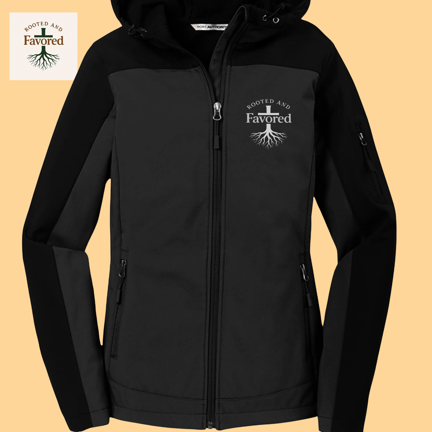 Women's Port Authority Hooded Soft Shell Jacket "Rooted and Favored"