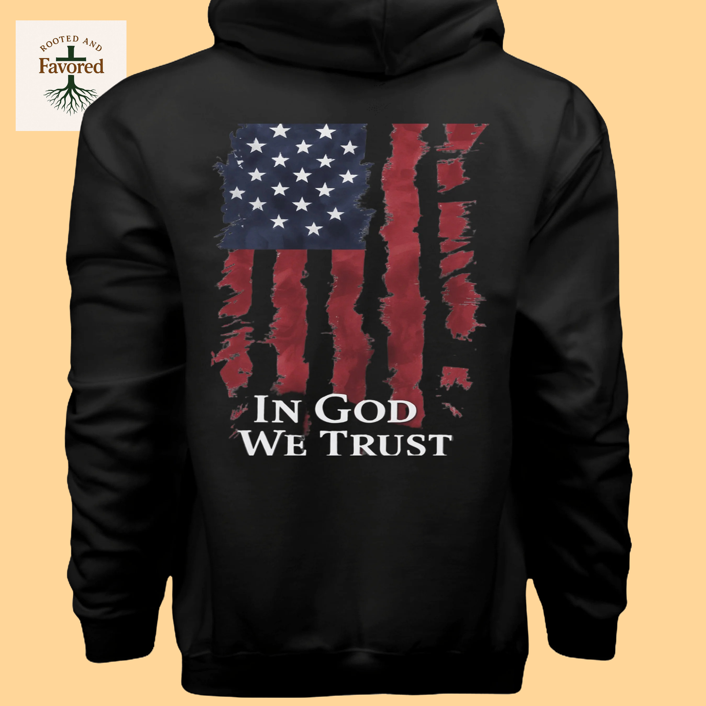 Men's Hanes Ultimate Pullover Hoodie "American Flag-In God We Trust"