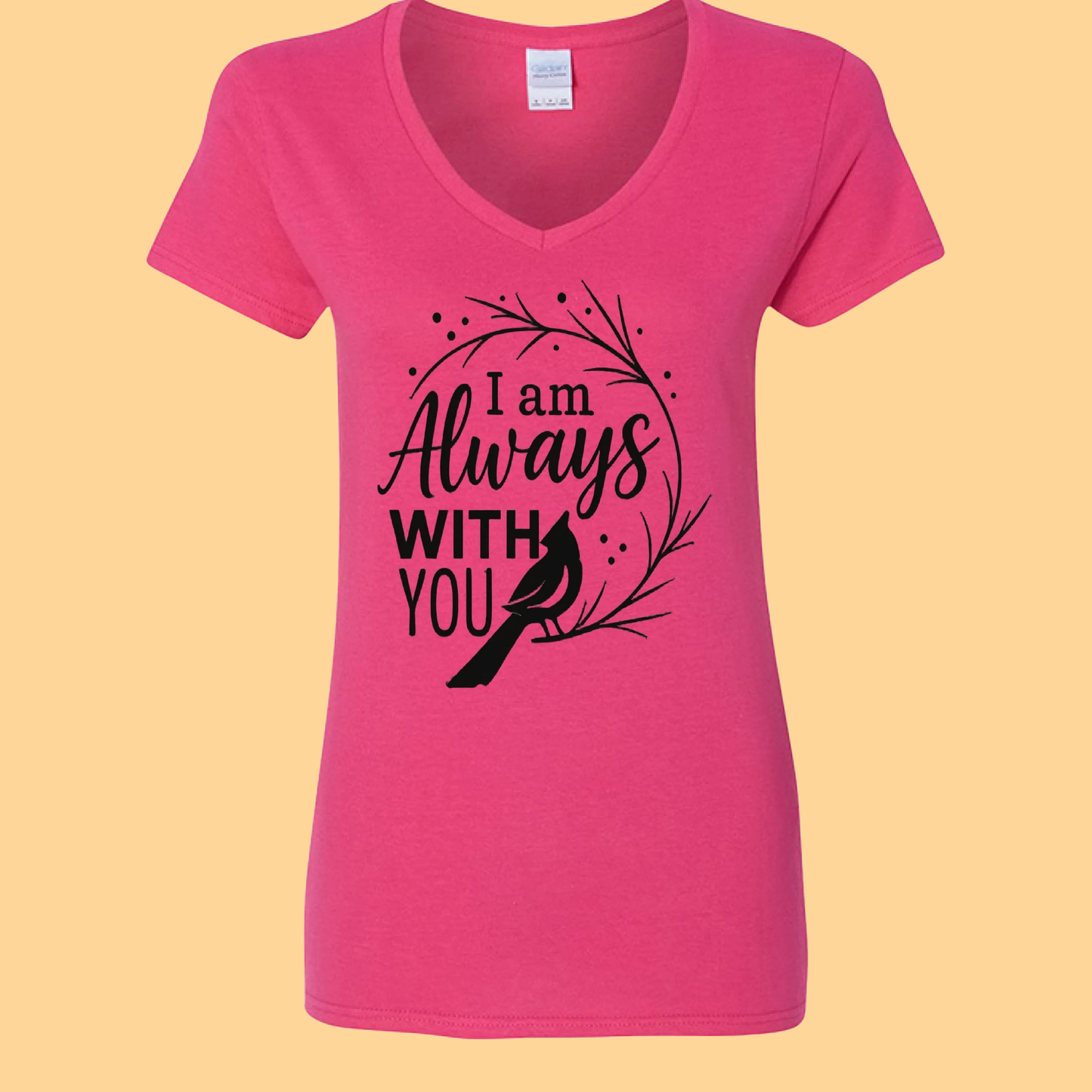 Ladies Gildan Heavy Cotton V-Neck T-Shirt "I Am Always With You"