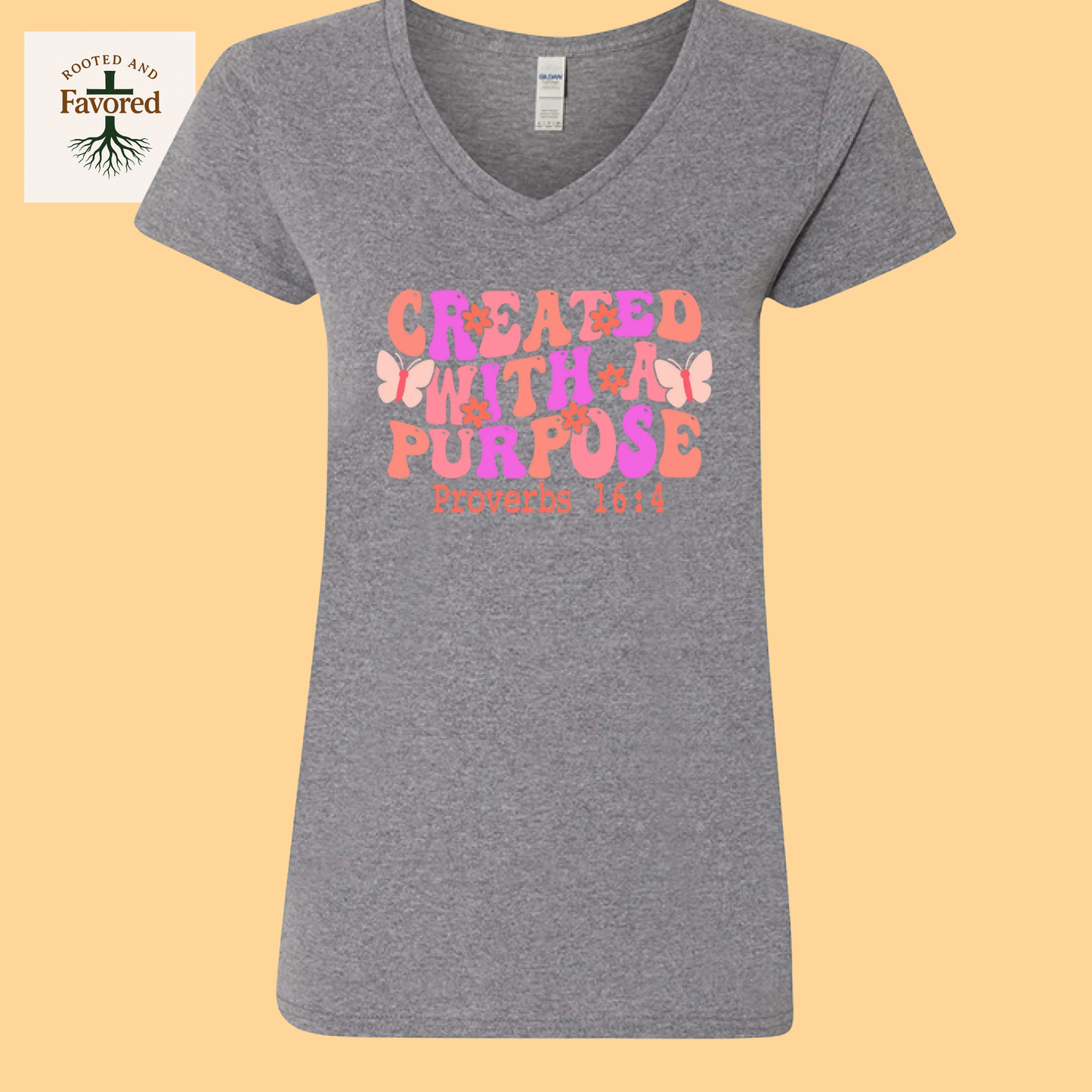 Women's Gildan Heavy Cotton V-Neck T-Shirt "Created With A Purpose"