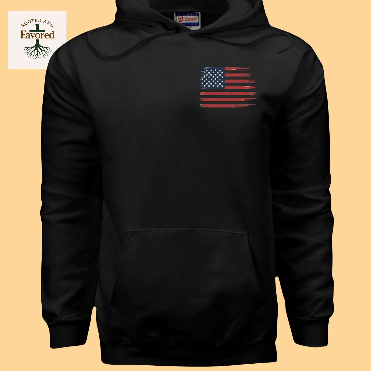 Men's Hanes Ultimate Pullover Hoodie "American Flag-In God We Trust"