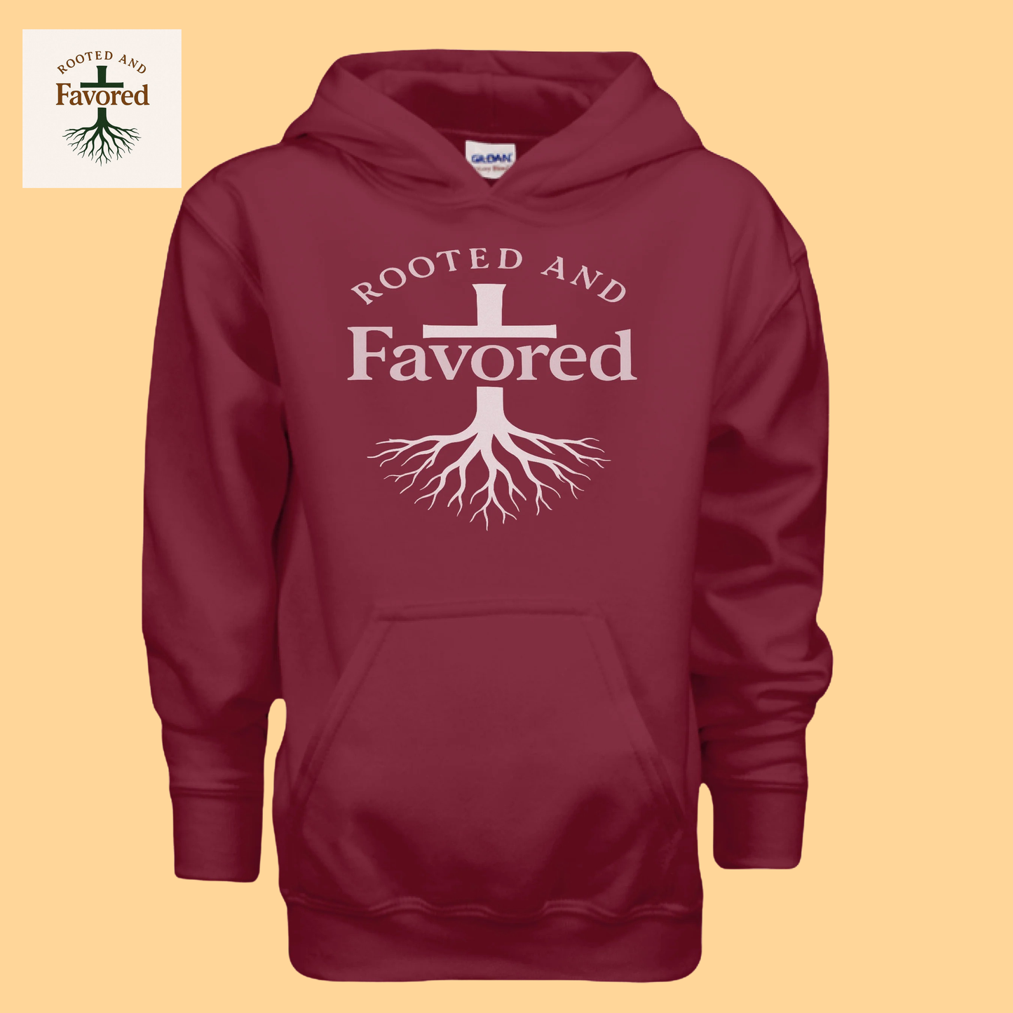 Boy's Youth Heavy Blend Gildan Hoodie "Rooted And Favored"