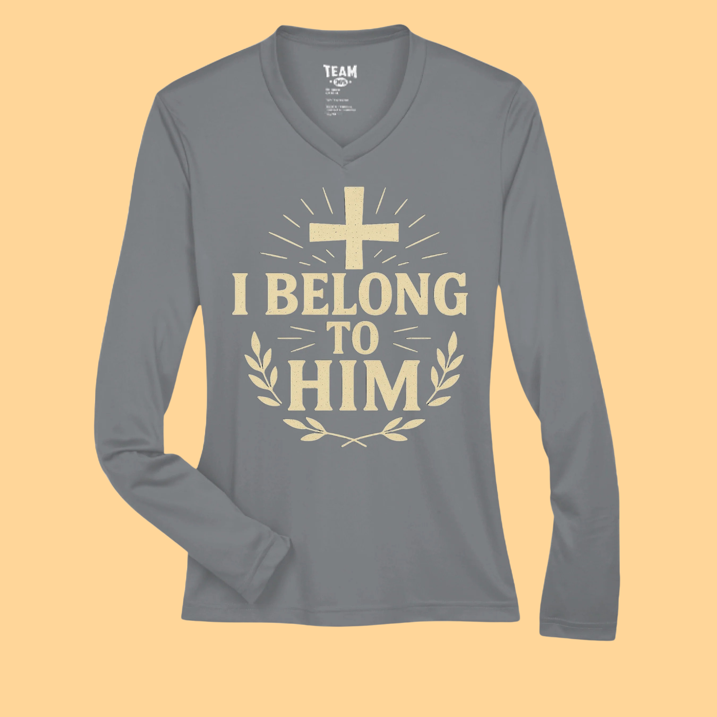 Women's Zone Performance Long-Sleeve V-Neck Shirt "I Belong To Him"