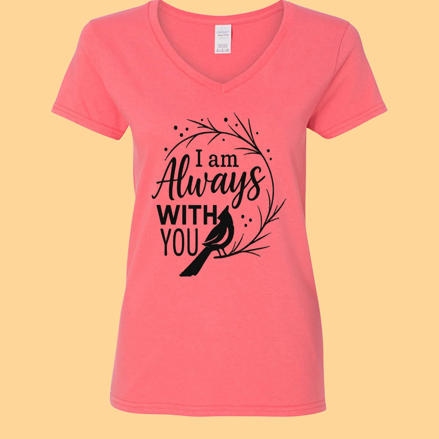 Ladies Gildan Heavy Cotton V-Neck T-Shirt "I Am Always With You"