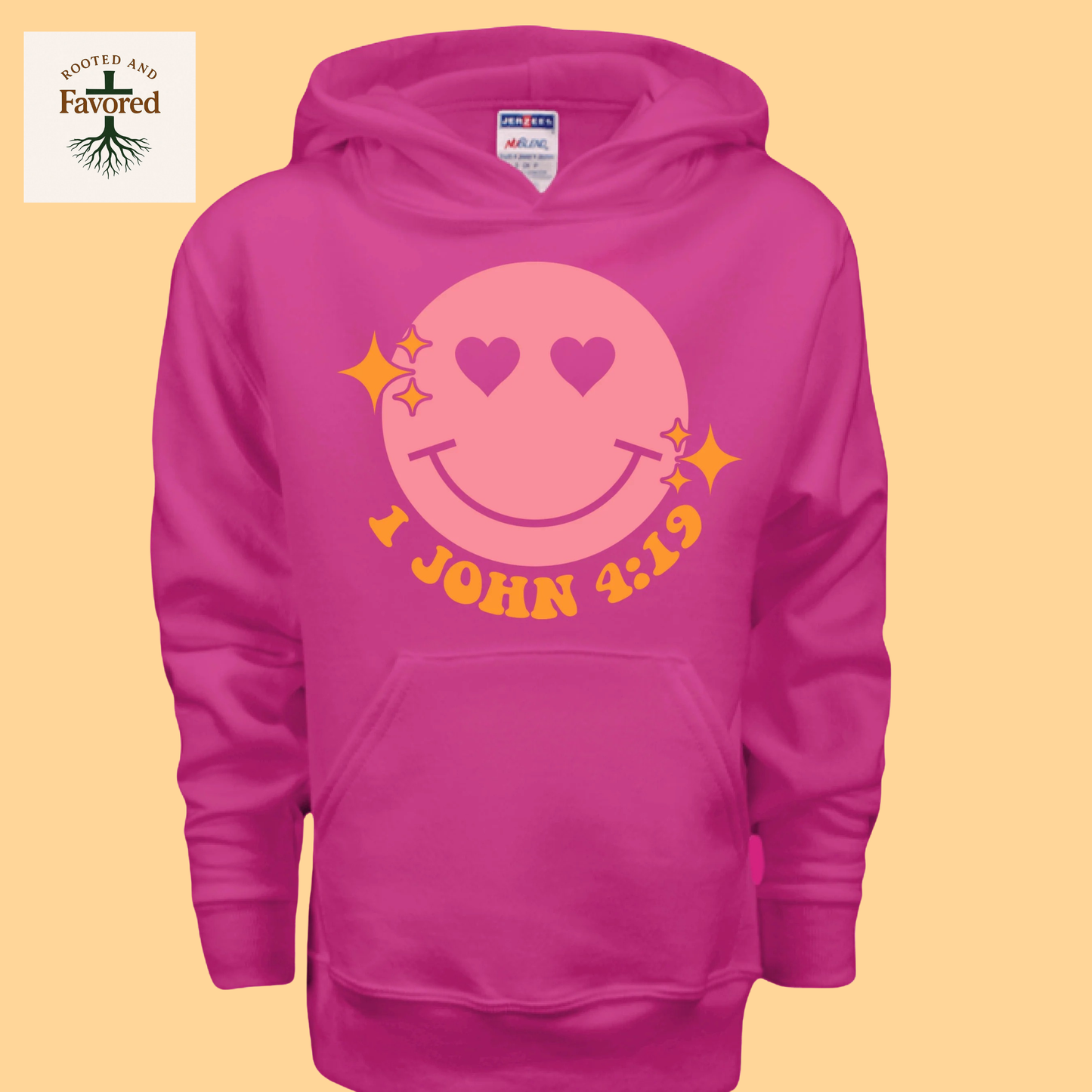 Girls Jerzees NuBlend Fleece Pullover Hoodie "1 John 4:19"
