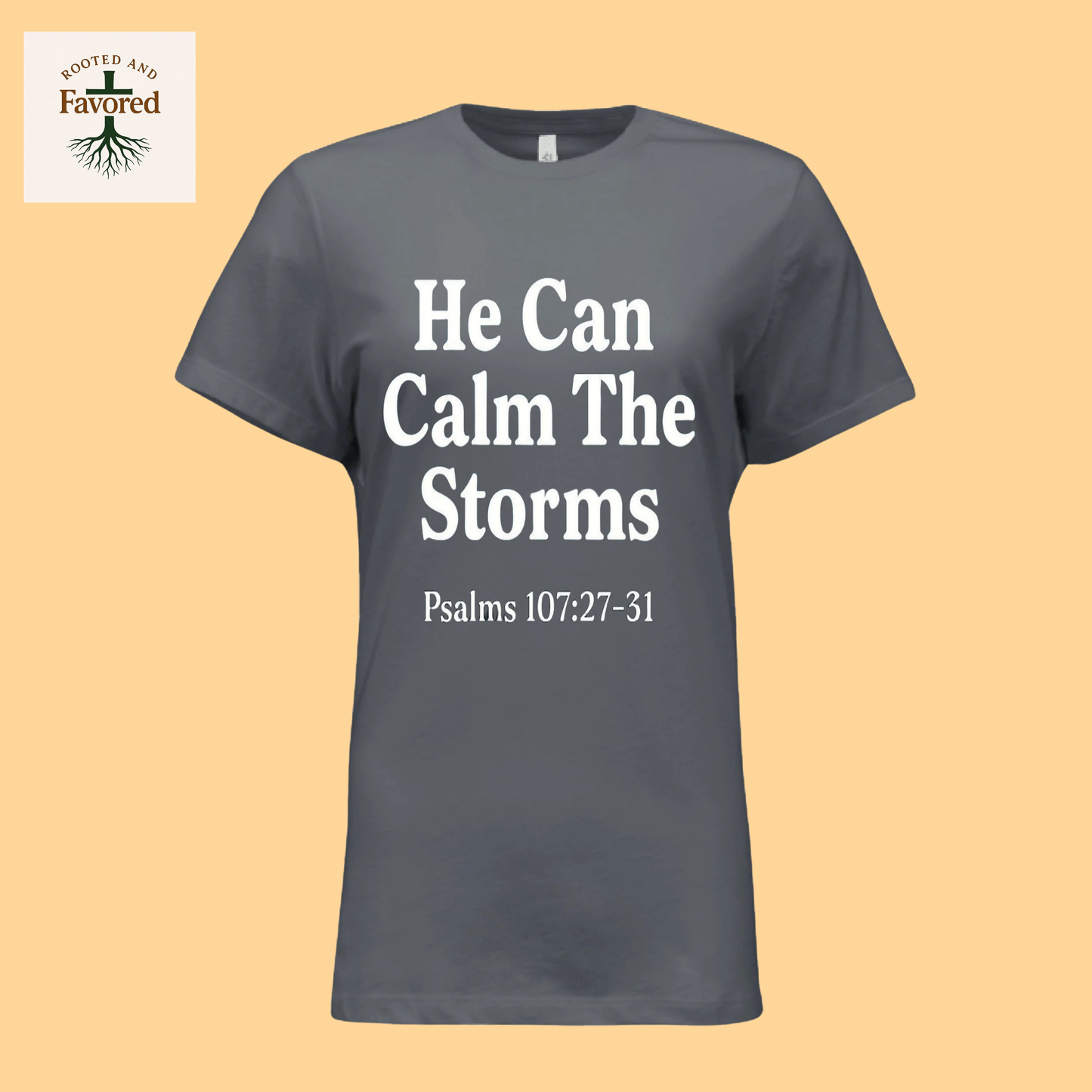 Women's Bella Relaxed Jersey Short-Sleeve T-Shirt "He Can Calm the Strorms"