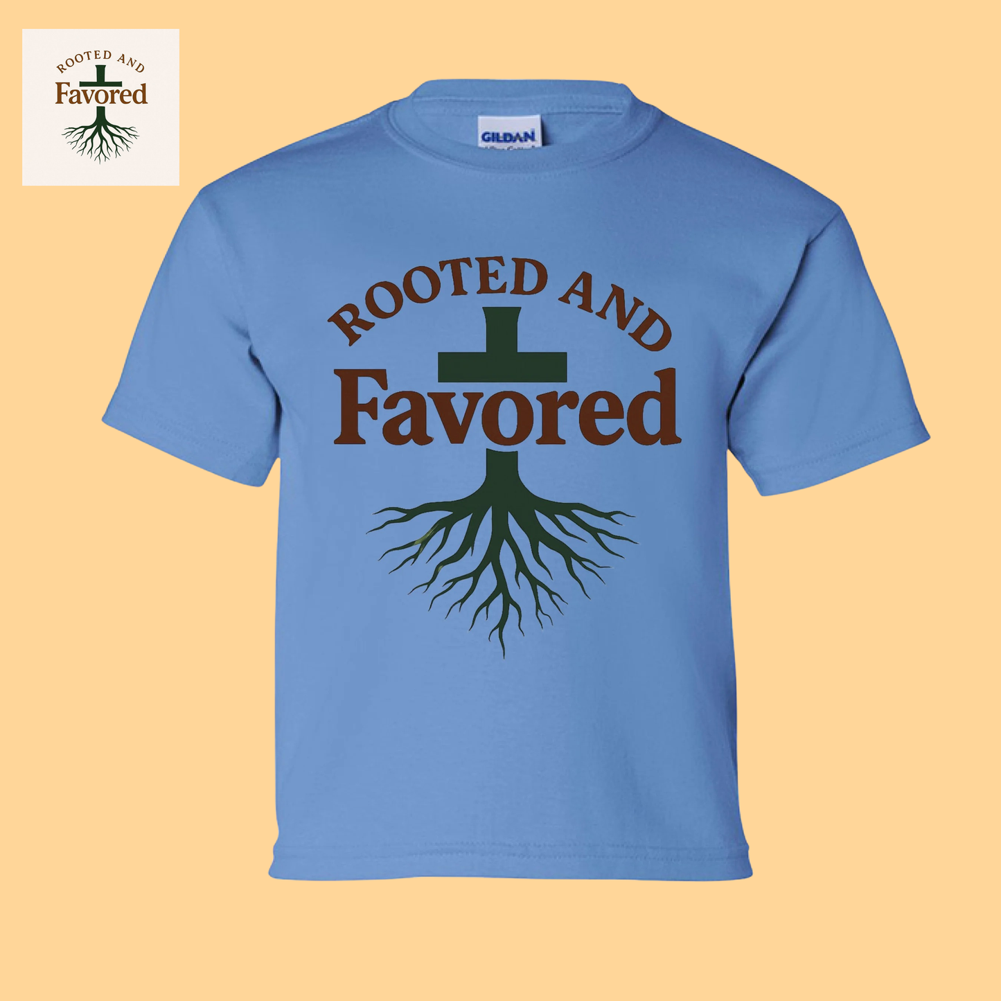 Boys Gildan Youth Ultra Cotton T-shirt "Rooted And Favored"