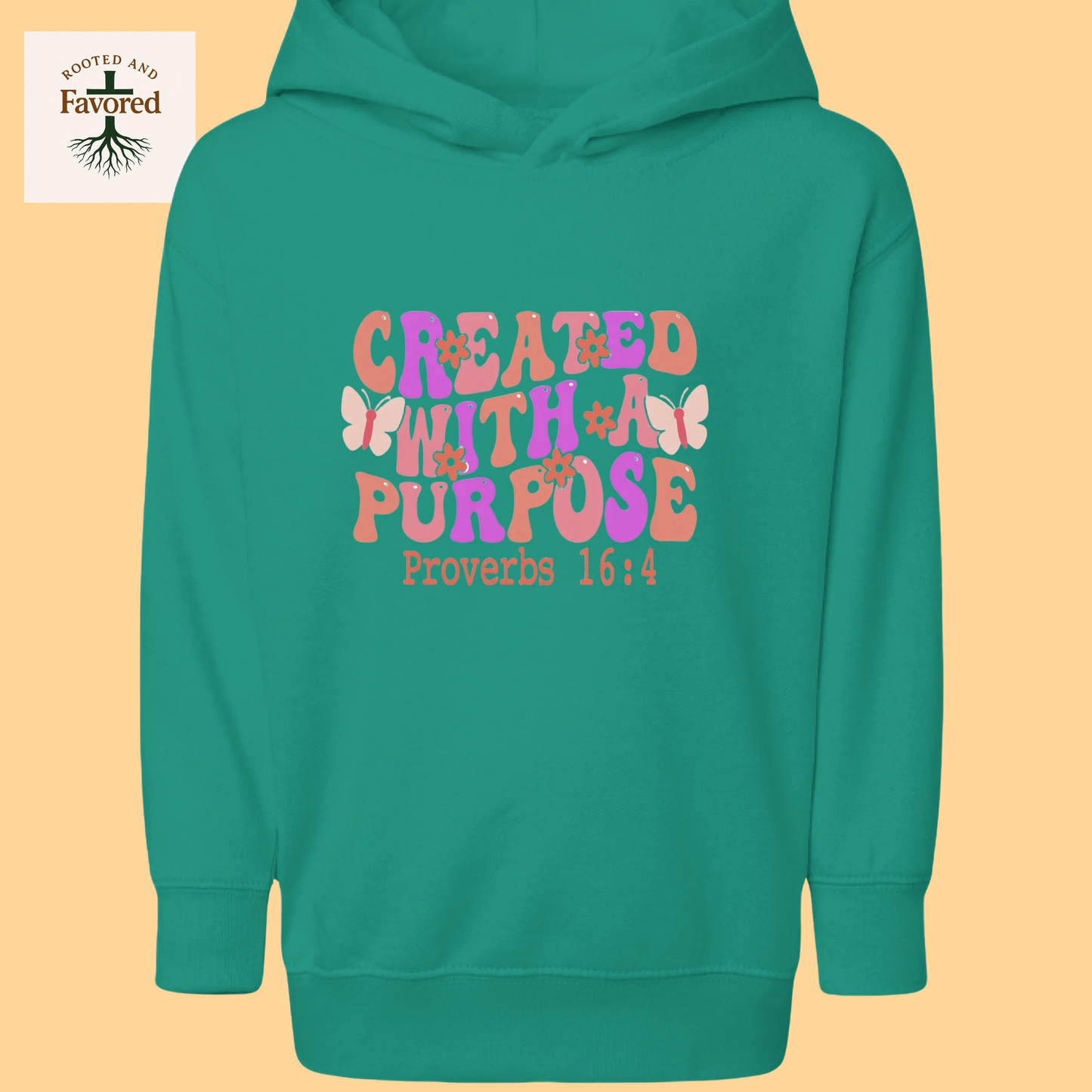 Girls Toddler Pullover Fleece Hoodie "Created With A Purpose"