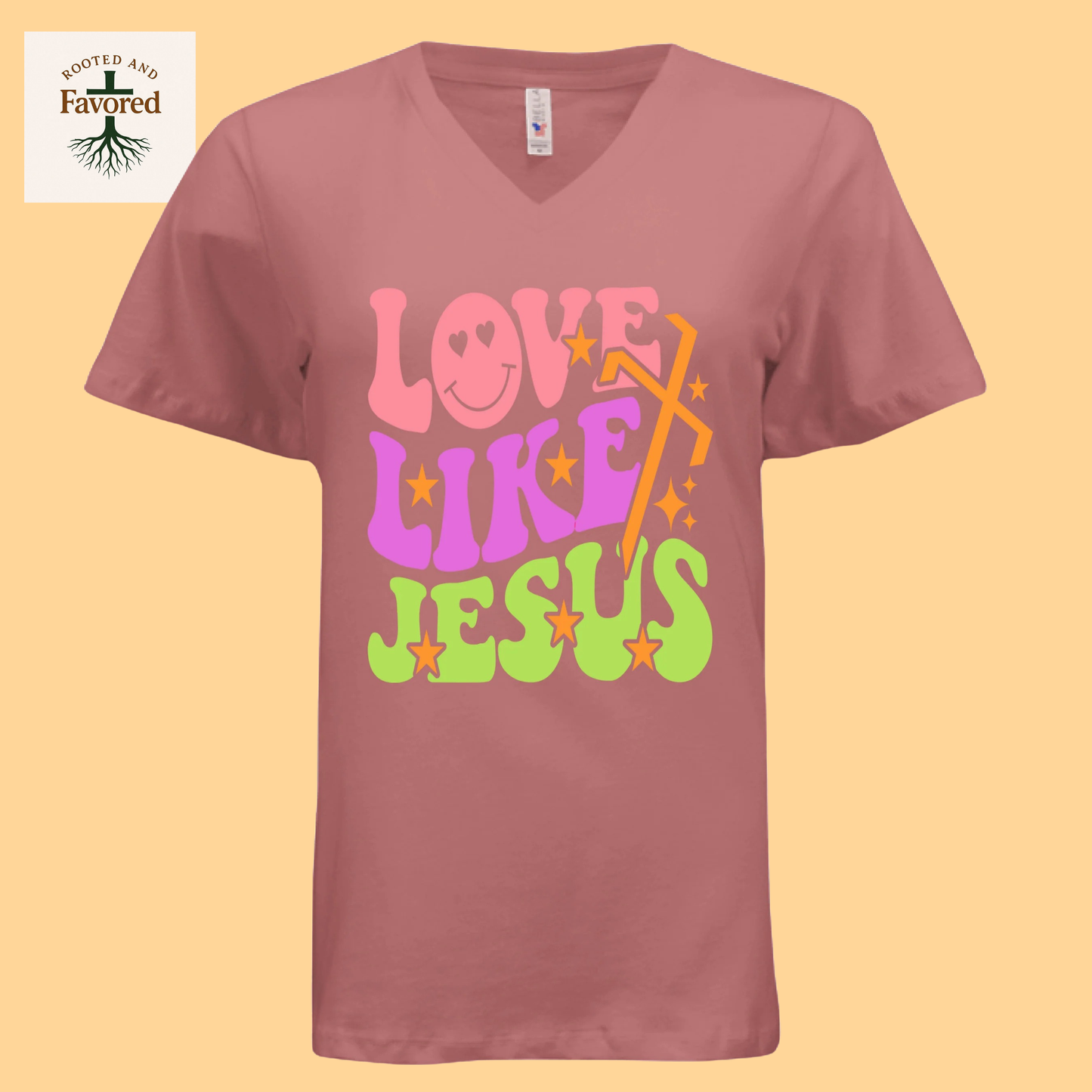 Womens Bella Relaxed Short-Sleeve V-Neck T-shirt "Love Like Jesus"
