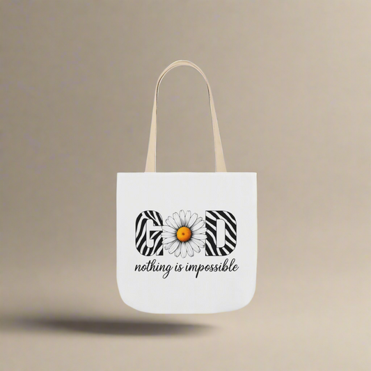 Inspirational Canvas Tote Bag - God Nothing is Impossible, Motivational Gift, Beach Bag, Shopping Tote, Eco-Friendly