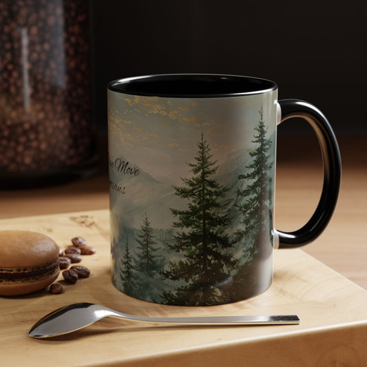 Inspirational Mountain Coffee Mug with 'Faith Can Move Mountains'