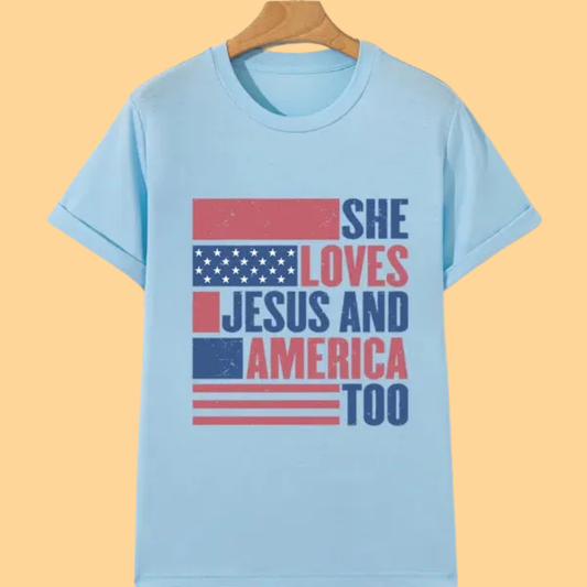 Patriotic US Flag Round Neck Short Sleeve T-Shirt