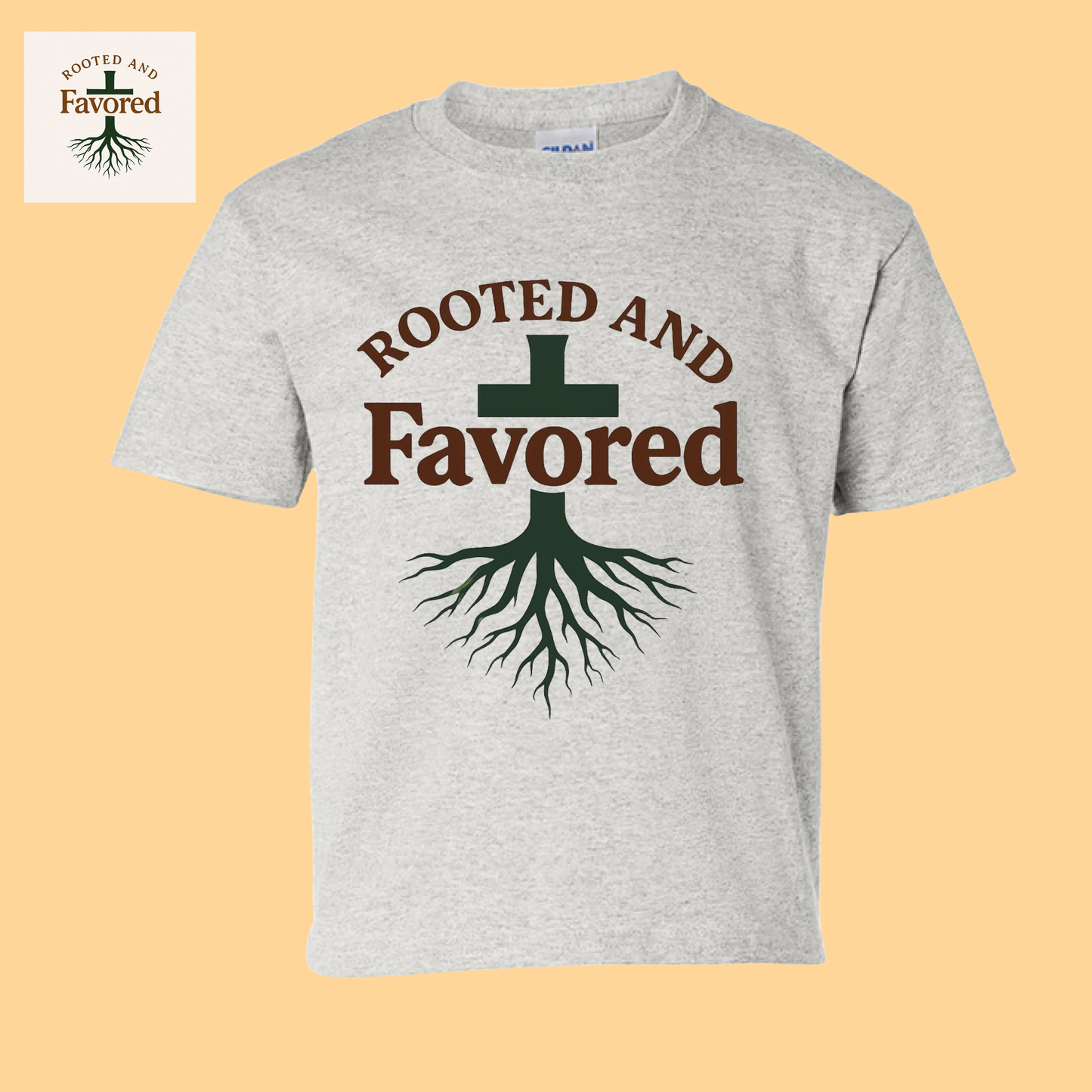 Boys Gildan Youth Ultra Cotton T-shirt "Rooted And Favored"
