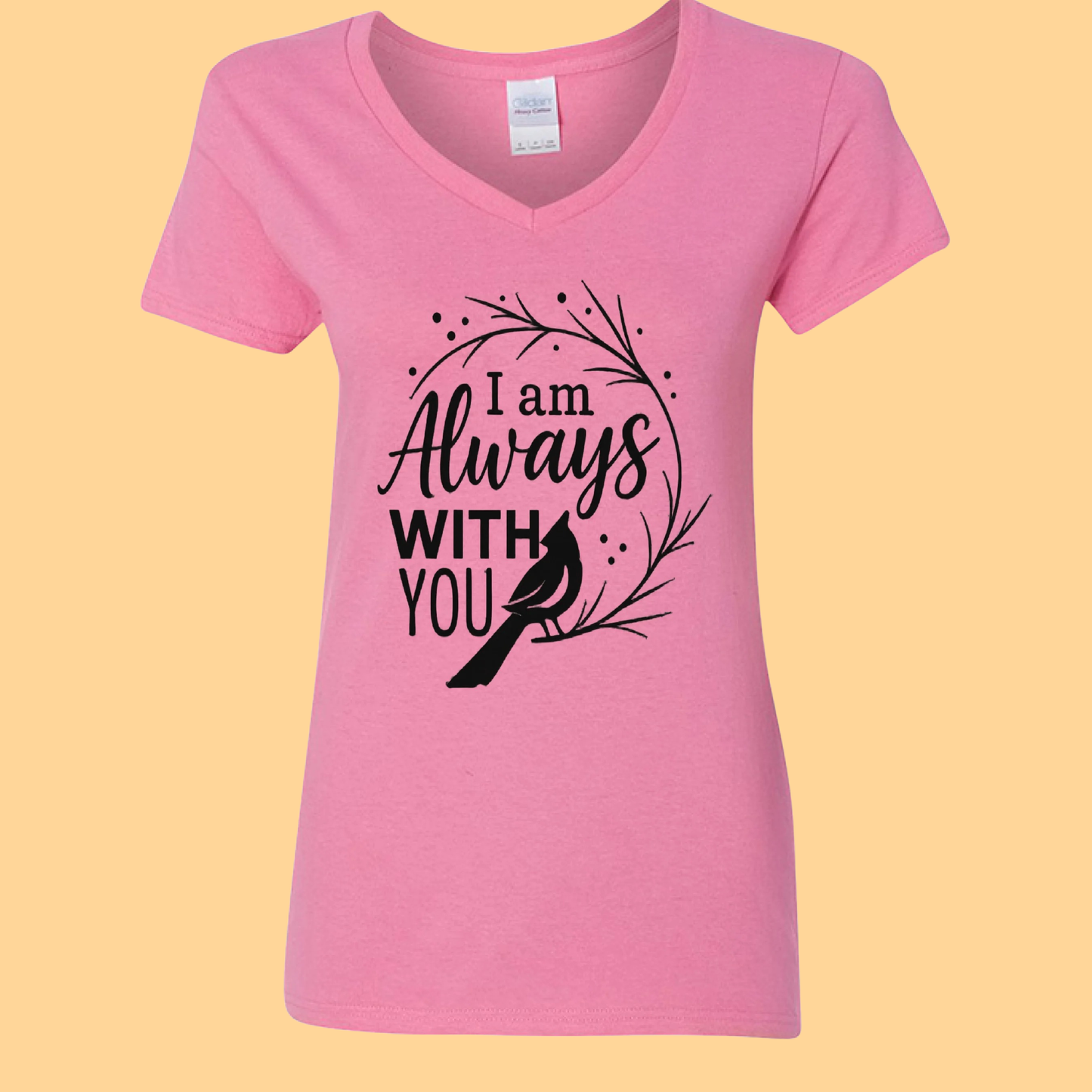 Ladies Gildan Heavy Cotton V-Neck T-Shirt "I Am Always With You"