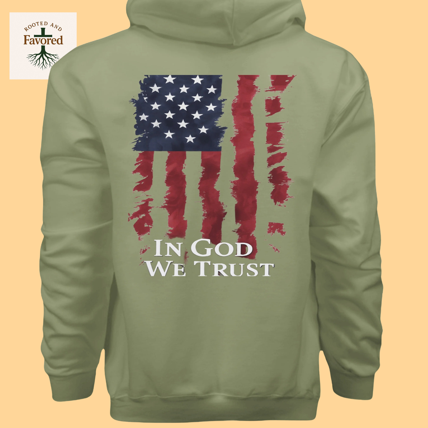 Men's Hanes Ultimate Pullover Hoodie "American Flag-In God We Trust"