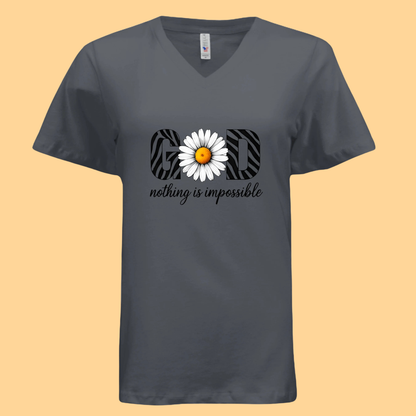 Ladies Bella Relaxed Jersey Short Sleeve V-Neck T-Shirt "God.. Nothing Is Impossible"
