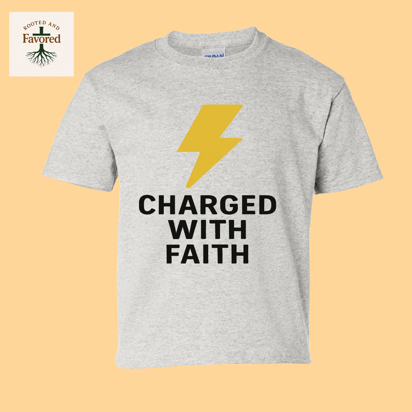 Boys Gildan Youth Ultra Cotton T-shirt "Charged With Faith"