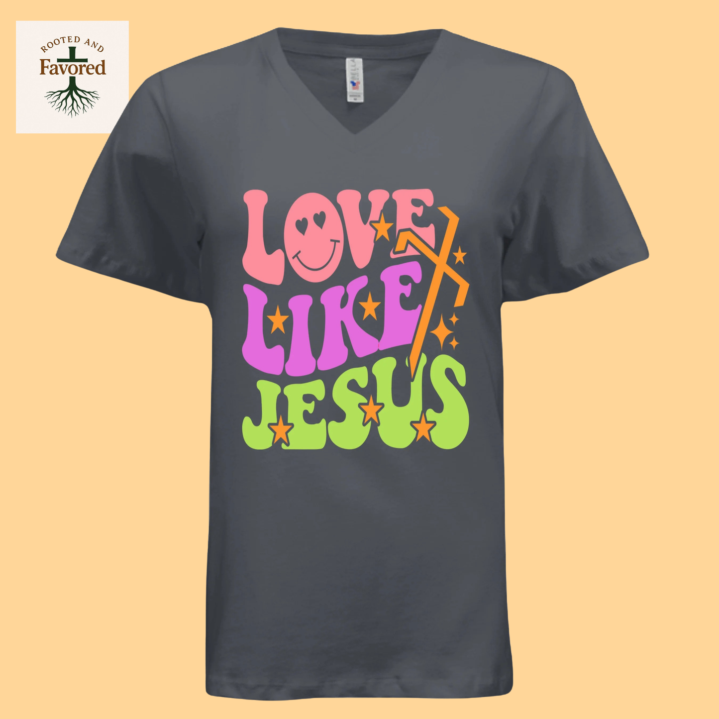 Womens Bella Relaxed Short-Sleeve V-Neck T-shirt "Love Like Jesus"