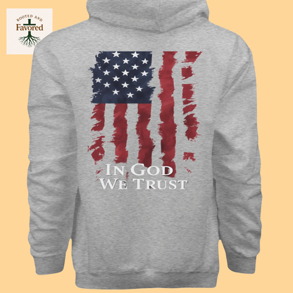 Men's Hanes Ultimate Pullover Hoodie "American Flag-In God We Trust"