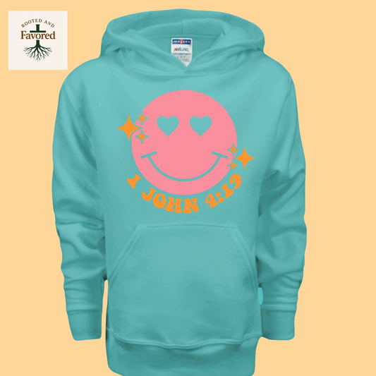 Girls Jerzees NuBlend Fleece Pullover Hoodie "1 John 4:19"