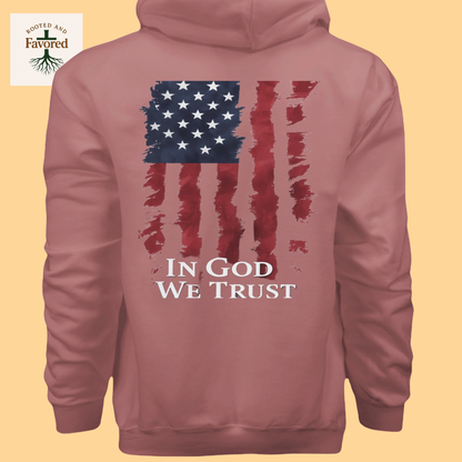Men's Hanes Ultimate Pullover Hoodie "American Flag-In God We Trust"