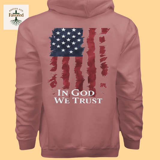 Men's Hanes Ultimate Pullover Hoodie "American Flag-In God We Trust"