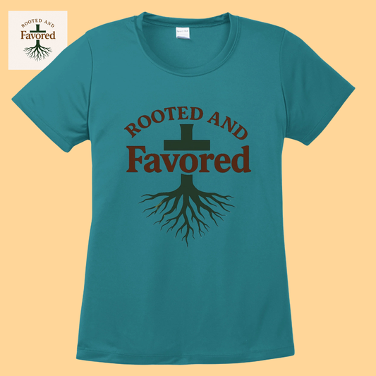 Women's Sport-Tek Competitor Tee "Rooted And Favored"