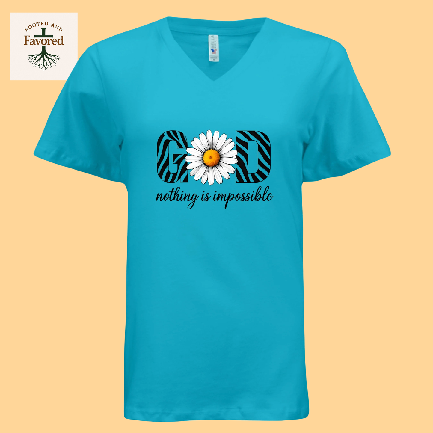 Ladies Bella Relaxed Jersey Short Sleeve V-Neck T-Shirt "God.. Nothing Is Impossible"