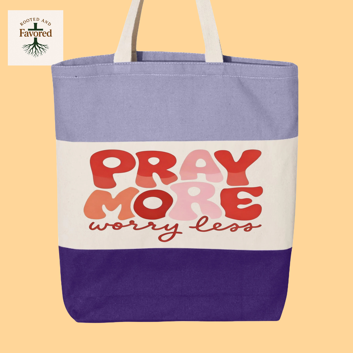 Q-Tees Tri-Color Tote Bag "Pray More Worry Less"