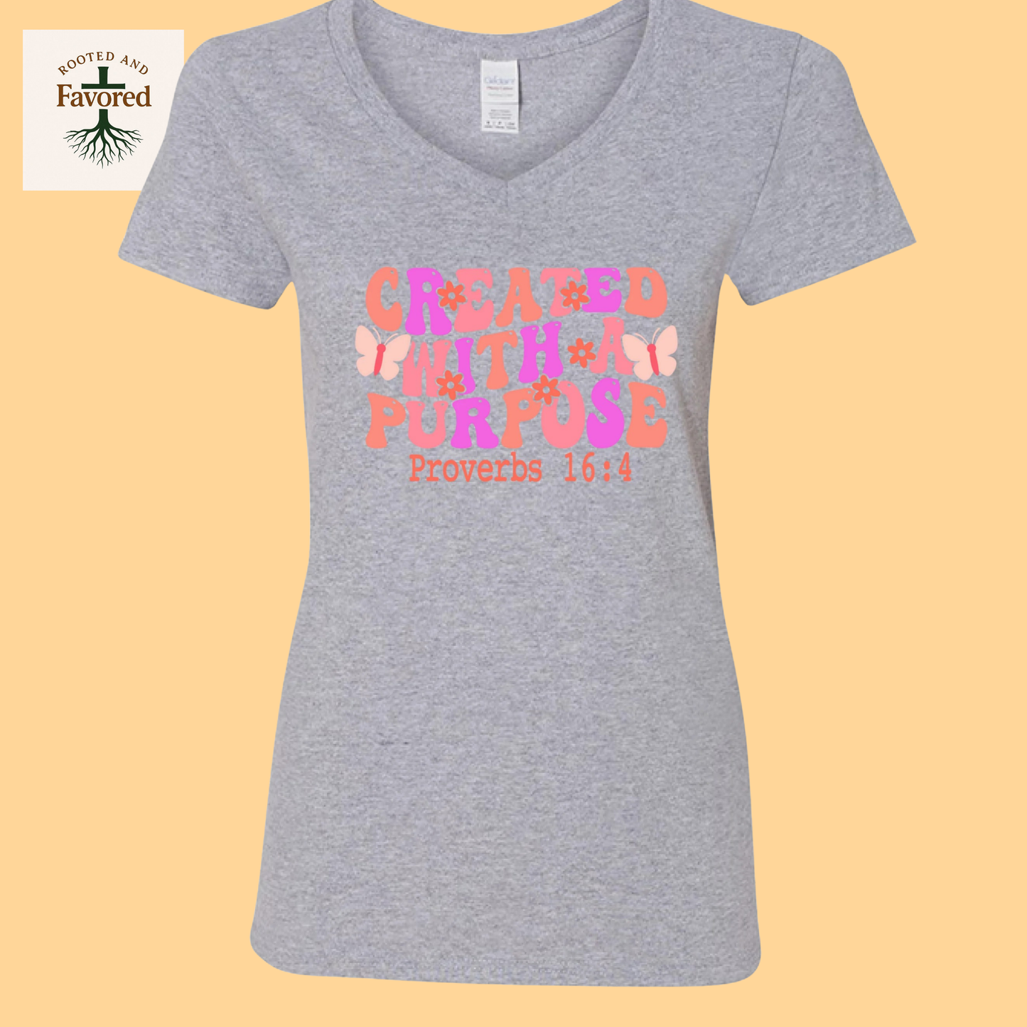 Women's Gildan Heavy Cotton V-Neck T-Shirt "Created With A Purpose"
