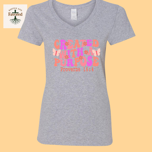 Women's Gildan Heavy Cotton V-Neck T-Shirt "Created With A Purpose"