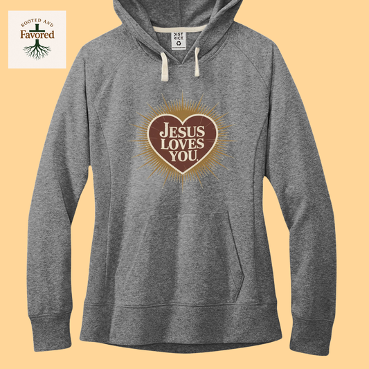 Womens District Fleece Hoodie "Jesus Loves"