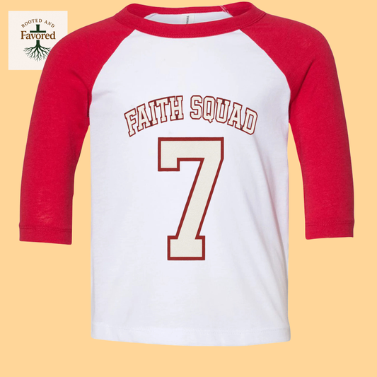 Toddler Bella + Canvas 3/4 Sleeve Baseball T-Shirt "Faith Squad"