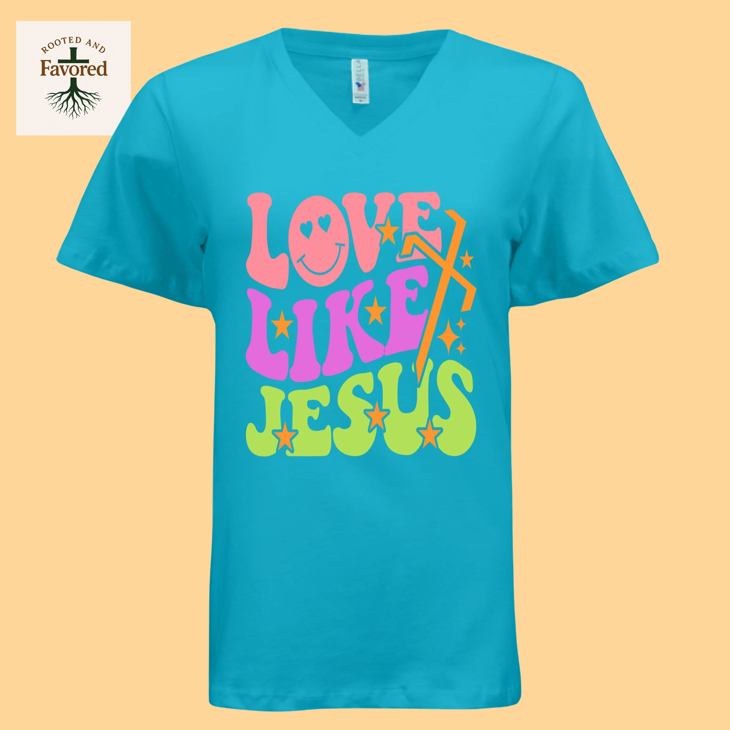 Womens Bella Relaxed Short-Sleeve V-Neck T-shirt "Love Like Jesus"