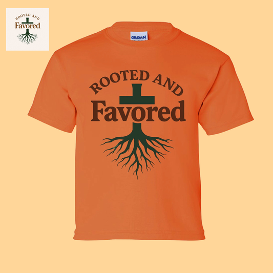 Boys Gildan Youth Ultra Cotton T-shirt "Rooted And Favored"