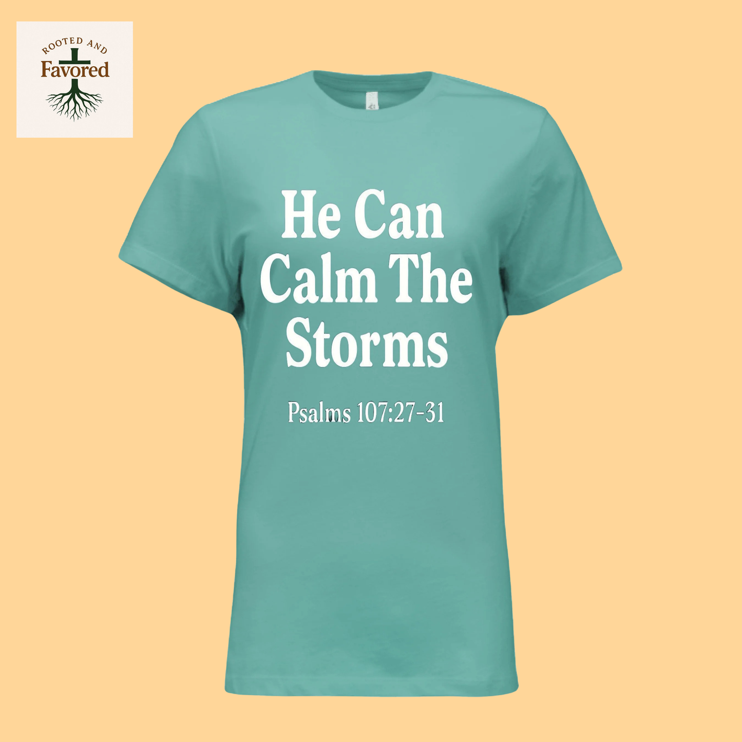 Women's Bella Relaxed Jersey Short-Sleeve T-Shirt "He Can Calm the Strorms"