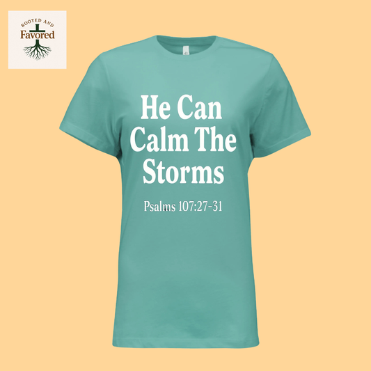 Women's Bella Relaxed Jersey Short-Sleeve T-Shirt "He Can Calm the Strorms"
