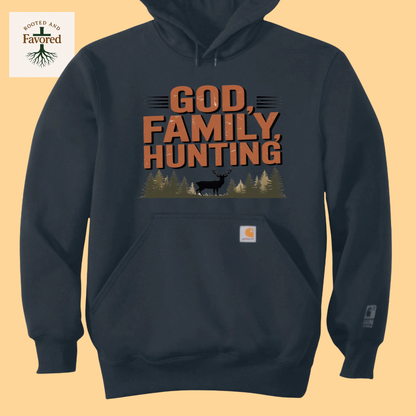 Men's Carhartt Rain Defender Heavyweight Hoodie "God, Family, Hunting"