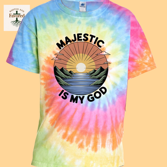 Girls Tie-Dye Cotton T-Shirt "Majestic is my God"